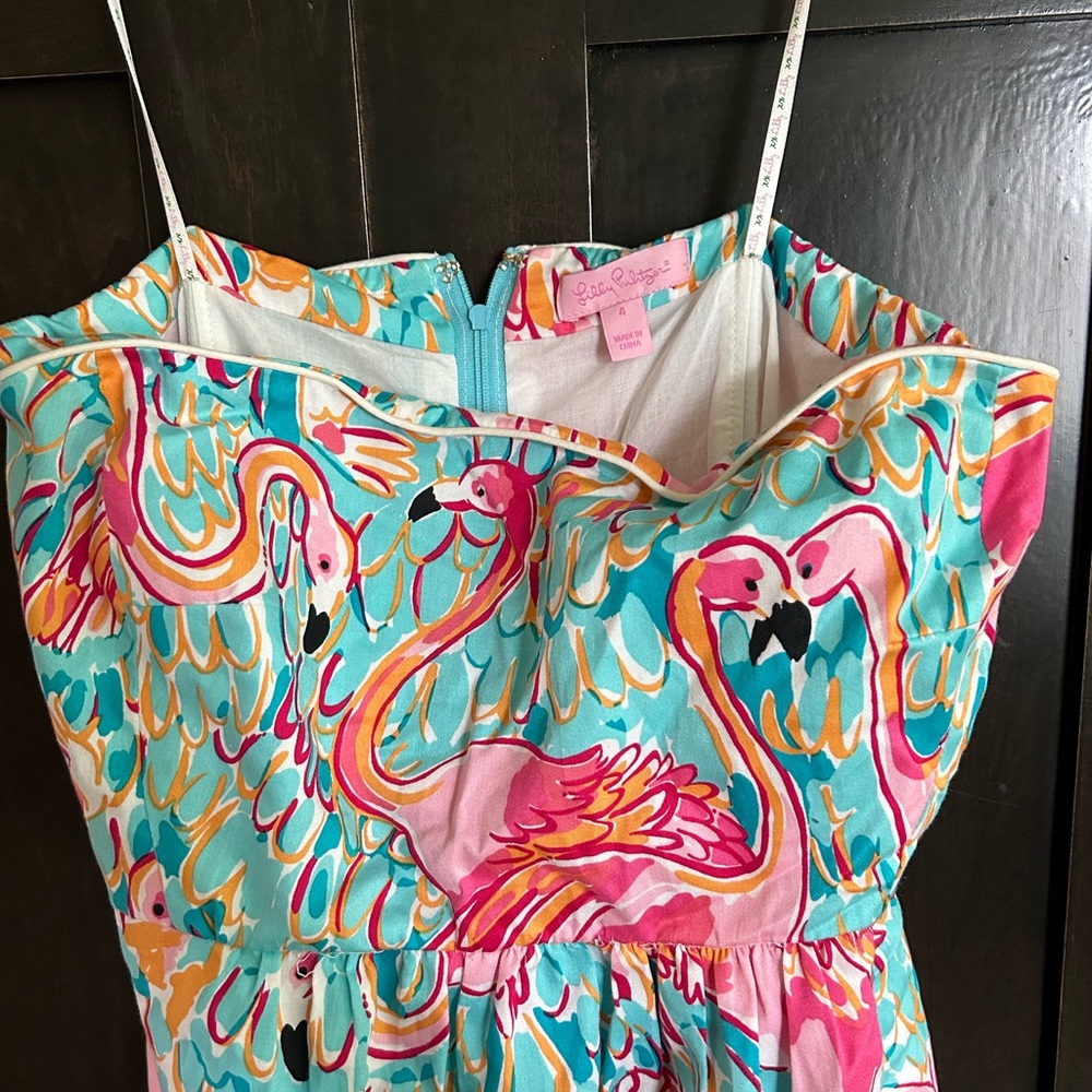 Lilly Pulitzer strapless flamingo print dress size 4